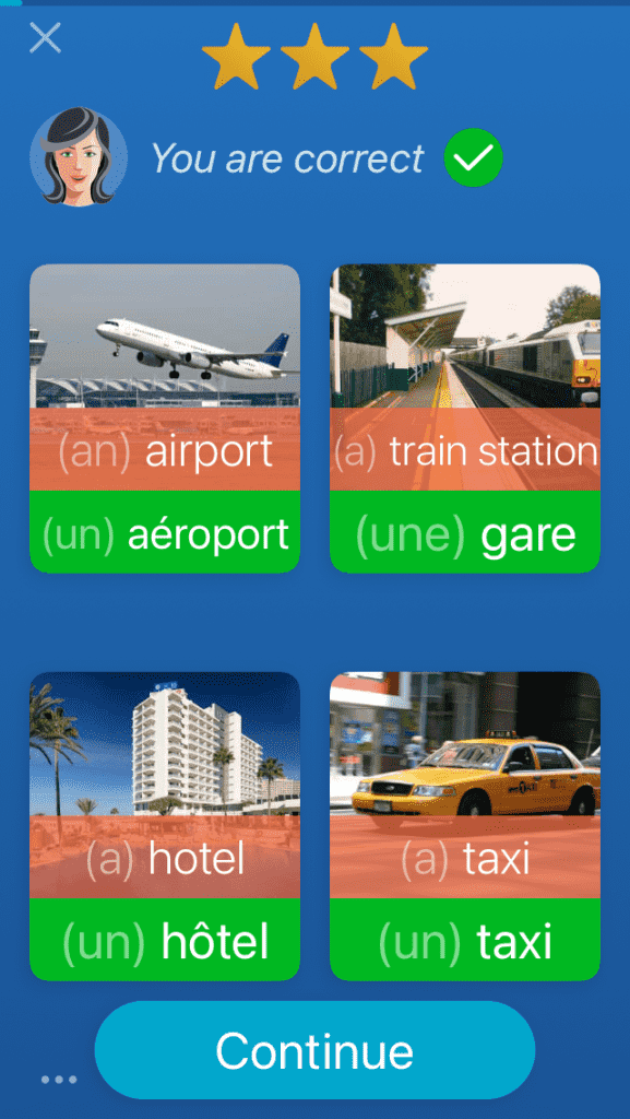 Mondly'de kelimelerle görselleri eşleştirme ekranı