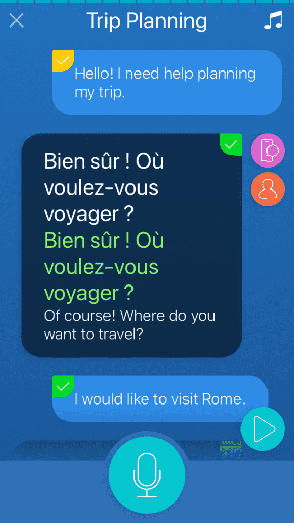 Mondly'nin ses tanıma sistemi hatalarınızı düzeltinceye kadar dönüt veriyor