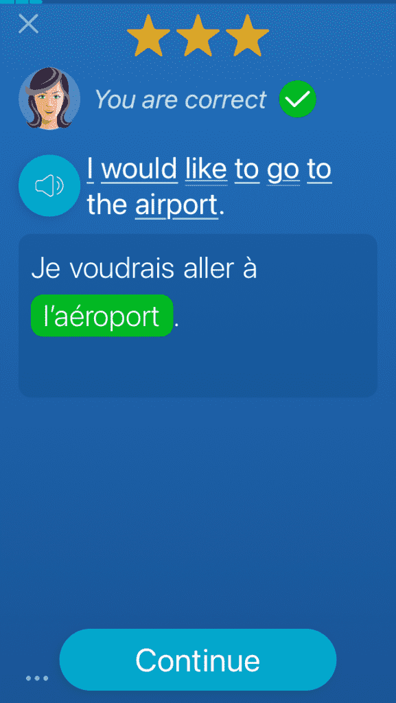 Mondly yeni öğrettiği kelimeyi cümle içindeki yerine koymanızı istiyor