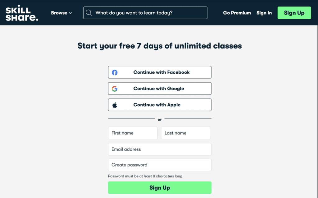 Skillshare'de üyeliğinizi başlatmak çok kolay